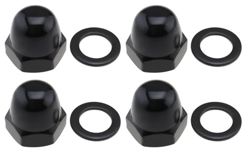 EMSea 4 Stück Schwarze Befestigungselemente aus Edelstahl 304 Kuppelmuttern Set M10 Sechskant Hutmuttern mit Dichtung Kompatibel mit Harley-Davidson