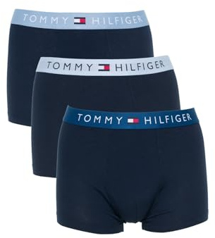 Tommy Hilfiger Men’s 3 Pack Trunks with Logo Waistband, Multicolor (Dp Indgo/Brzzy Blu/Blu Hth), XL