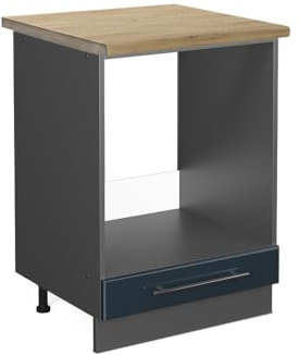 Vicco Herdumbauschrank Fame-Line, Dunkelblau Hochglanz/Anthrazit, 60 cm, AP Eiche