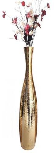 Edelste Deko-Bodenvase – Hohe Keramikvase für Pampasgras & Dekozweige - stabil, luxuriös, 50-90 cm höhe in Weiß, Schwarz, Grau, Silber und Gold (Gold, 70x13cm)