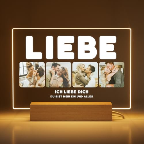 Greatminer Personalisierte Lampe mit Foto und Widmung - Geschenke Liebe mit Foto und Widmung - Geschenk Paare - Valentinstagsgeschenk - Acrylglas 18x14 cm mit optionalem LED-Sockel