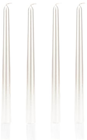 Ovaletta 4 Stück Spitzkerzen Weiß - Lange Kerzen für Hochzeit & Geburtstag, Höhe 25 cm, Durchmesser 2,1 cm, Brenndauer ca. 7 Stunden