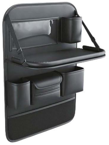 Car Back Seat Organiser Für VW Tiguan II I (Type AD1 5N) R/Sport, Pu Leather Backrest Protection Storage Bag with Foldable Tray Accessories,A/Black