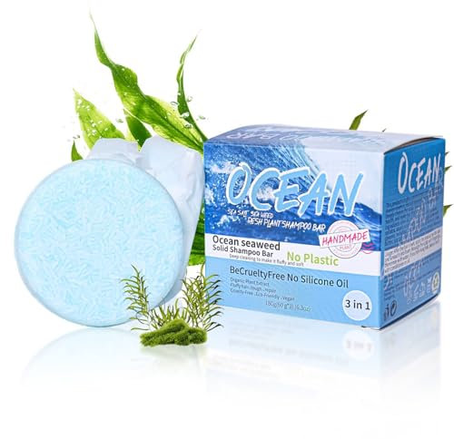 3 Pack Natural Ocean Seaweed Shampoo Bar for Hair Growth, Moisturizing Hair Shampoo Soap for Damaged Frizzy Hair, Strengthening Solid Shampoo Bar for Men Women