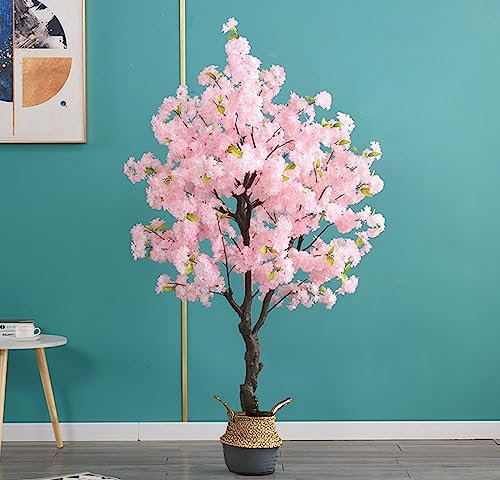 Großer japanischer Kirschblüten-Kunstbaum mit Bambus-Topf, realistische Gummibaumpflanze für Innen- und Außendekoration, grüne, weiße und rosa Kunstpflanzen für Hochzeits- und Ausverkaufsdekorationen