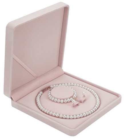 FINGERINSPIRE Scatola di velluto per gioielli, diametro interno 13,15 cm, con fibra di legno, quadrata, in lino, per collane, orecchini, bracciali, regali, gioielli da matrimonio, porta catena lunga