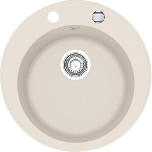 Faizee Home Granitspüle Ø 49 cm Beige – runde Einbauspüle aus Granit – beidseitig montierbar, kratzfest, hitzebeständig – modernes Spülbecken