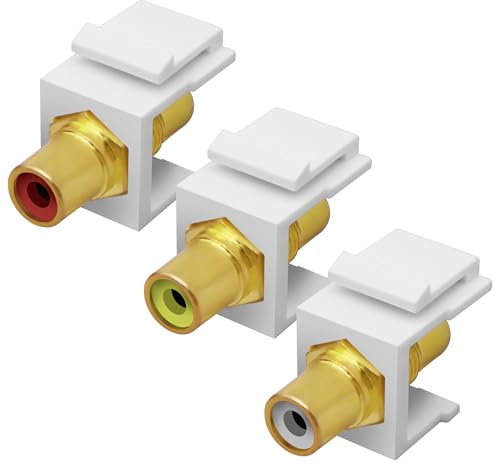 XMSJSIY Connettore RCA Keystone Jack da femmina a femmina, placcato oro, accoppiatore RCA in linea, adattatore modulare per piastra da parete, Outlet Panel Mount, bianco