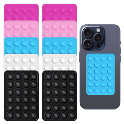 Silicone Suction Pad Holders, 10PCS Sticky Grip Non Slip Suction Phone Sticker, Silicone Mobile Phone Sucker with 24 Suction Cups for Selfies and Videos, Silicon Adhesive Stand Sticky(5 Colors)