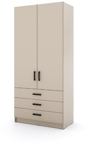 Marlux-Meble Kleiderschrank Sigma 90 cm breit mit 2 Drehtüren und 3 Schubladen Korpus in Kaschmir Schlafzimmerschrank Kinderzimmerschrank Systemschrank (Türen-Kaschmir, Schubladen-Kaschmir)