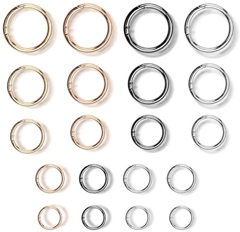 Pack of 20 Round Spring Lock Rings, O-Ring Key Rings Made of Metal with Spring Mechanism, Key Ring Accessories for Handbags, Backpack, DIY Crafts, Decoration, Purse, Keys