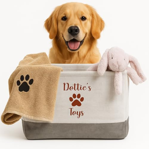 Hoolaroo Personalised Dog Toy Basket Storage Toy Box With Pet Name 40cm