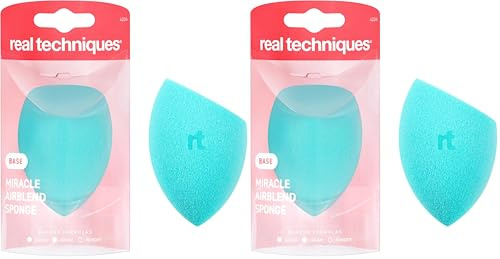 Real Techniques Miracle Airblend Sponge, Matte Makeup Blending Sponge for Liquid, Cream & Powder, Medium to Full Coverage, Latex-Free Foam, Precision Tip, Cruelty-Free,1 Count (Pack of 2)