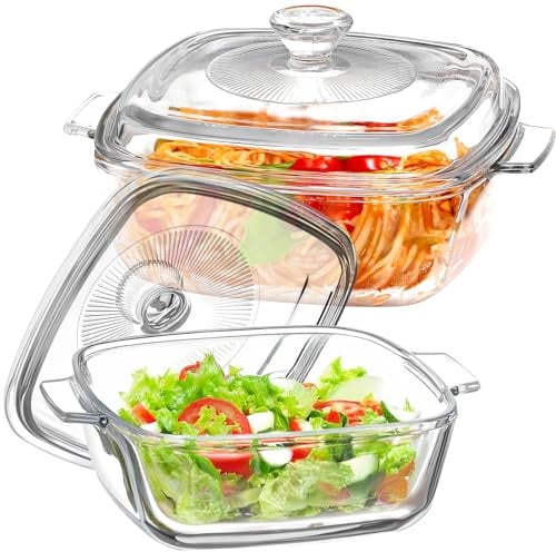 2 Stück Glas Auflaufformen mit Deckel, 800ml+1500ml Borosilikatglas Glasschüssel Mikrowellengeschirr Glas Auflaufform Ofenfest Glasbräter für Obstsalat, Fleisch, BPA-frei