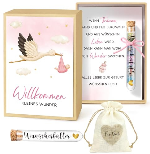 BOFUNX Geldgeschenke zur Geburt Inklusive Grußkarte Geschenkbox Kunststoff Reagenzglas Jutesäckchen Geburt Geschenk Babygeschenke Geld Gutschein Verpackung für Jungen Mädchen