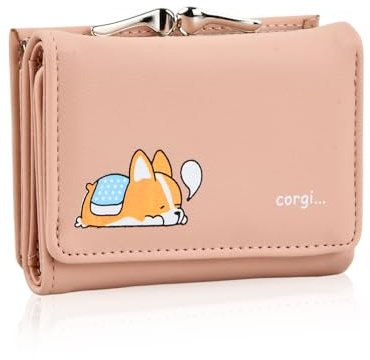 Aohyue Portefeuille Femme en Cuir PU, Petit Porte Monnaie Femme avec 6 Porte Carte et Fermeture à Bouton-Pression, Porte Feuilles pour Femme Compact et Pratique, Pochette à Monnaie - Rose