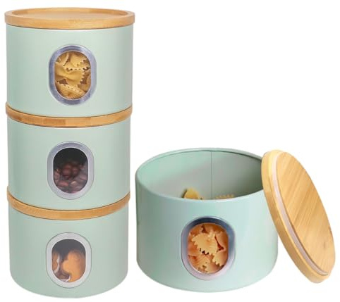 LENAK Tea Coffee Sugar Canister Set, Stackable Airtight Food Storage, Kitchen Storage Containers, Jars Tin With Transparent Window (Sage Green)
