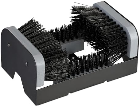 Relaxdays shoe scraper with all-round brushes, outdoor doormat, robust bristles, floor mounting, black/grey