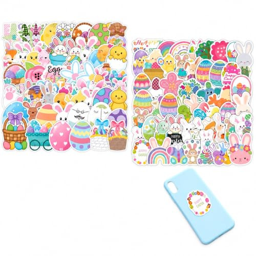 LEOINAER Ostern Aufkleber 100 Stück - Bunte und Kreative Frühling Design Sticker für DIY Dekoration, Eier, Geschenke und Basteln, Selbstklebend und Wiederverwendbar, Perfekt für Kinder und Erwachsene