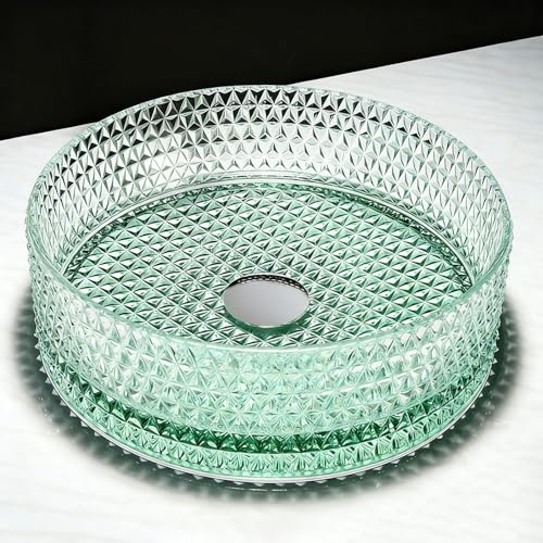 ZYCDP Glas Waschbecken Bad Rund Aufsatzwaschtisch Ohne Hahnloch 400 X 400 X 120 mm Kristallgrün