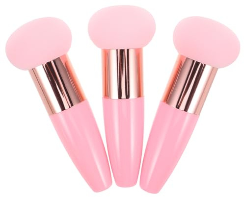IMIKEYA Make Up Schwämmchen Applikator in Pilzform 3 Stück Rosa mit Griff Weicher und Wiederverwendbarer Schwamm Makeup Zubehör für Foundation und Puder fürs Gesicht