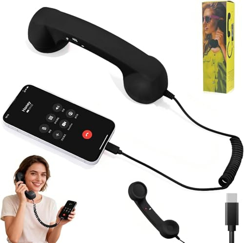 2026 New Retro Phone Handset,2026 New Retro Style Type-C Phone Handset,Vintage Wired Plug in Handheld Cell Phone Receiver with Microphone,Suitable for Cell Mobile Video Conferences,Calls,Meetings