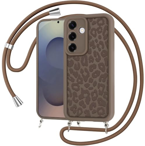 Handyhülle für Samsung Galaxy S24 Hülle mit Band,Leopard Muster Design Schutzhülle mit Hülle Abnehmbar Handykette zum Umhängen Stoßfeste Kameraschutz Case für Samsung S24,03