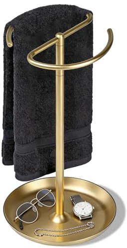 simpletome Handtuchhalter Arbeitsplatte Stehend Mit Ablagefach rutschfest Beschwerter Boden Badezimmer (Gebürstetes Gold)