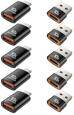 KAYQINHO USB to USB C Adapter(10 Pack), USB A 3.0 Female to USB C Male OTG Adapter x5, Type C Female to USB Male Adapter x5 Compatible with MacBook, iPhone 17/16 Pro Max, Samsung Galaxy S25/S24.