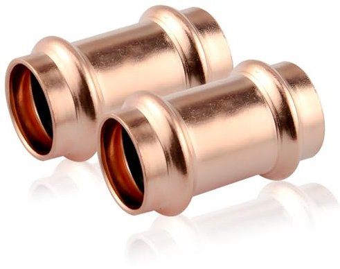 2 Stück Kupfer Pressfitting, 22mm Pressfitting Muffe,pressmuffe Kupplung | Kupfer press schiebemuffe Für Rohr-Aussendurchmesser 22mm, Für Trinkwasser & Heizungsanlagen, zum Verpressen V Kontur