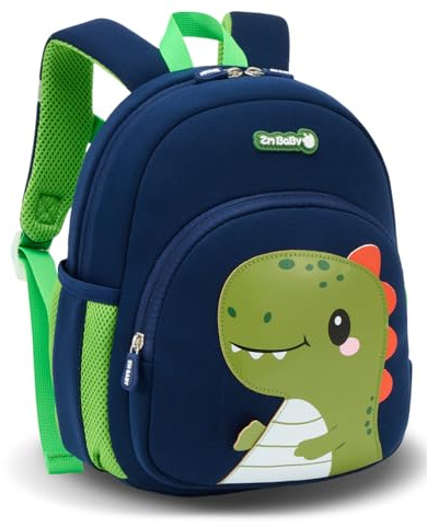 PROTAURI Kindergartenrucksack Jungen 2-5 Jahre 10.8L, Dunkelblau Dino | mit Brustgurt reflektierend wasserabweisend atmungsaktiv ergonomisch SBR Neopren 3D Dinosaurier