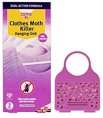 Zero In Clothes Moth Killer Hanging Unit - Twinpack. Hang in Wardrobes and Place in Cupboards and Drawers to Kill Clothes Moths, Eggs, and Larvae. Fragranced, Purple
