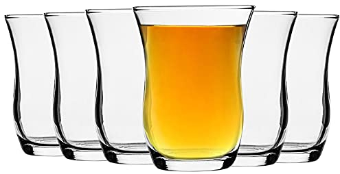 LAV 6 Stück Harman Glas Teetasse Set - Türkisch Stil Tulip Gläser für Tee, Kaffee - Clear - 95 ml