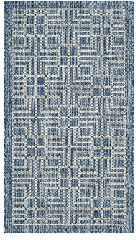 SAFAVIEH Washable Rug Outdoor Courtyard Collection - 2'7 x 5', Navy & Grey, Non-Shedding & Easy Cleaning, Ideal for Patio, Backyard, Mudroom (CY8467-36821)