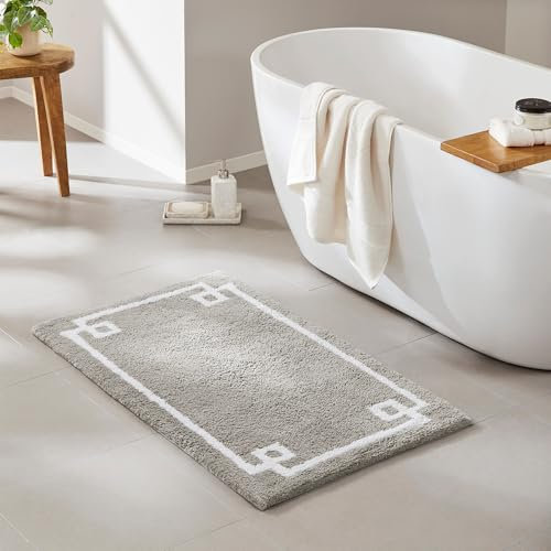 Madison Park Evan - Tappeto da bagno in 100% cotone con retro antiscivolo, tappetino da bagno in peluche trapuntato, assorbente, ad asciugatura rapida, decorazione per doccia, design spa, 61 x 183 cm,