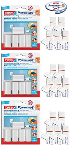 tesa Powerstrips® Kabel-Clip, selbstklebend, spurlos wieder ablösbar, weiß (15 Clips + Ersatz-Strips)