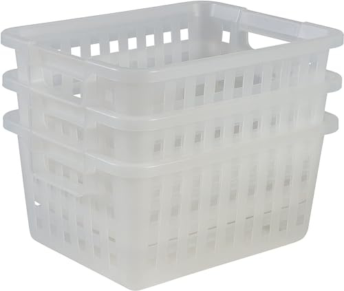 Iris Ohyama, Lot de 3 paniers de Rangement, 11.6 L, Empilable, Poignées ergonomiques, Salle de Bain, Dressing - Basket VM-30 - Transparent