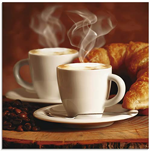 ARTland Wanddeko Glasbilder Wandbild Glas Bild einteilig 40x40 cm Quadratisch Kaffee Coffee Cafe Cappuccino Kaffeebohnen Croissant Frühstück T5XO
