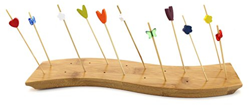 BambooMN 12 x 3 Bamboo Skewer Holder Food Display S-Wave Bamboo Skewers Stand w/ 20 Holes, Natural Colour - 3 Pieces