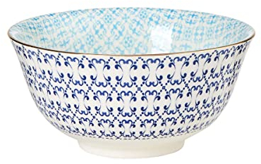 BUTLERS Schale mit Goldrand 520ml gemustertes Geschirr Blau aus Porzellan -ORNAMENTS- Mikrowelle und Spülmaschinegeeignet, Bowl, tiefe Teller, Suppenschalen, Schüsseln für Obst, Müsli oder Dekoration