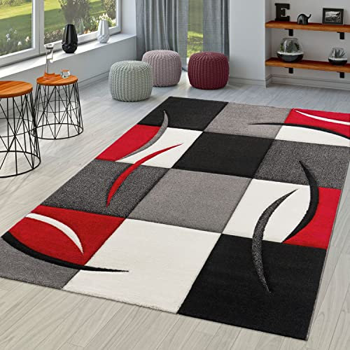 TT Home Wohnzimmer Teppich Moderner Kurzflor 3D Optik Geometrisches Wellen Design, Farbe: Rot 2, Größe:120x170 cm