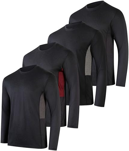4 Pack: Mens Long Sleeve T-Shirt Workout Football Quick Dry Fit Gym Tee Shirt Athletic Active Performance Skin Rugby Training Wicking Exercise Clothing Running Sport Undershirt Top -Set 6,L