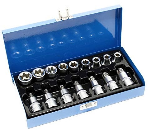 Jeu de douilles torx mâle 16 pièces Douilles avec entraînement de ½ Acier Chrome vanadium Coffret