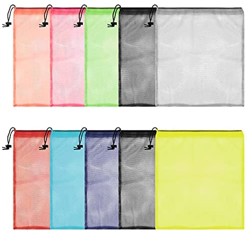 BELLE VOUS Mehrfarbiges Wäschenetz für Waschmaschine mit Kordelzug (10er Pack) - 35,5 x 40 cm - Netz Beutel mit Zugband - Aufbewahrung Sandspielzeug, Wäsche, Socken, Reisen, Sportausrüstung und Mehr