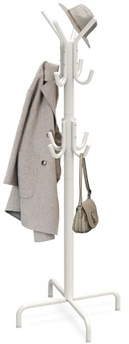 Simple Houseware Standing Coat and Hat Hanger Organizer Rack, 12 Hooks White