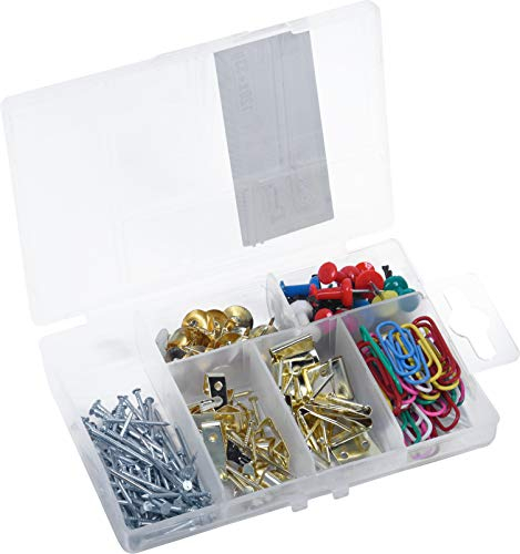 Connex Haushalts-Sortiment 120-teilig + 33 g - Wandhaken, Nägel, Pinnwandnadeln & Co. - Vorsortiert in praktischer Kunststoffbox - Universell einsetzbar / Sortimentskasten / Sortimentsbox / DP8500100
