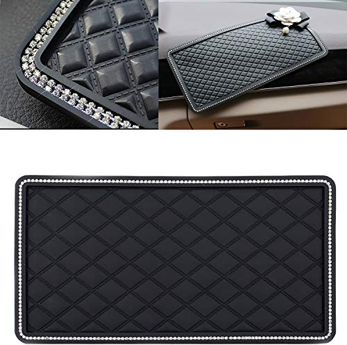 Tappetino Antiscivolo Per Auto,Decorazione a bordo strass, griglia a diamante in grado di stabilizzare oggetti non facili da cadere. Utilizzato in auto cruscotti, tavoli per. Senza colla