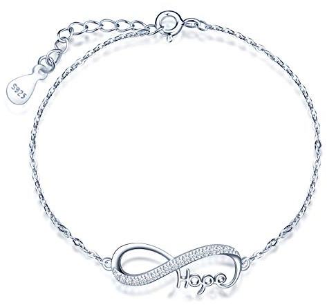 MicLee Damen Unendlichkeit Symbol Hope Armband 925 Sterling Silber Zirkonia Armkette Verstellbar Charm Armreif mit Geschenkbeutel