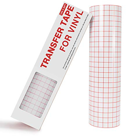 YRYM HT Transfer Tape for Vinyl, 12”x 30 Feet(30.5 * 914cm) Transfer Tape with Red Alignment Grid Medium Tack Vinyl Transfer Tape Roll for Decals,Signs, Windows and Stickers
