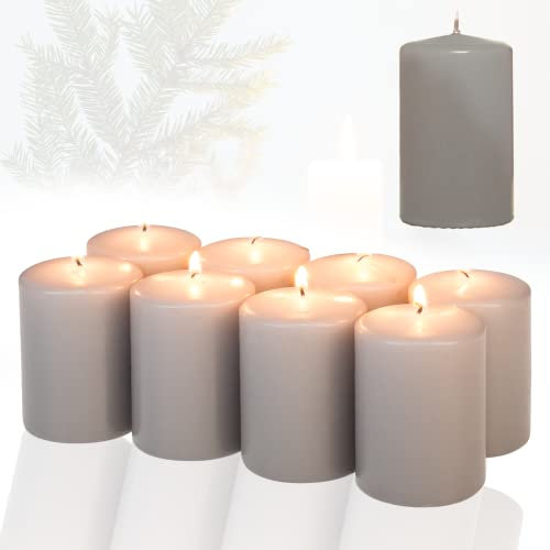 Candelo 8er Set Kerzen Weihnachten Ambiente Stumpenkerzen - Grau - 4,8cmx8cm - Weihnachtskerzen für Adventskranz - Advent Kerze Weihnachtsdekoration